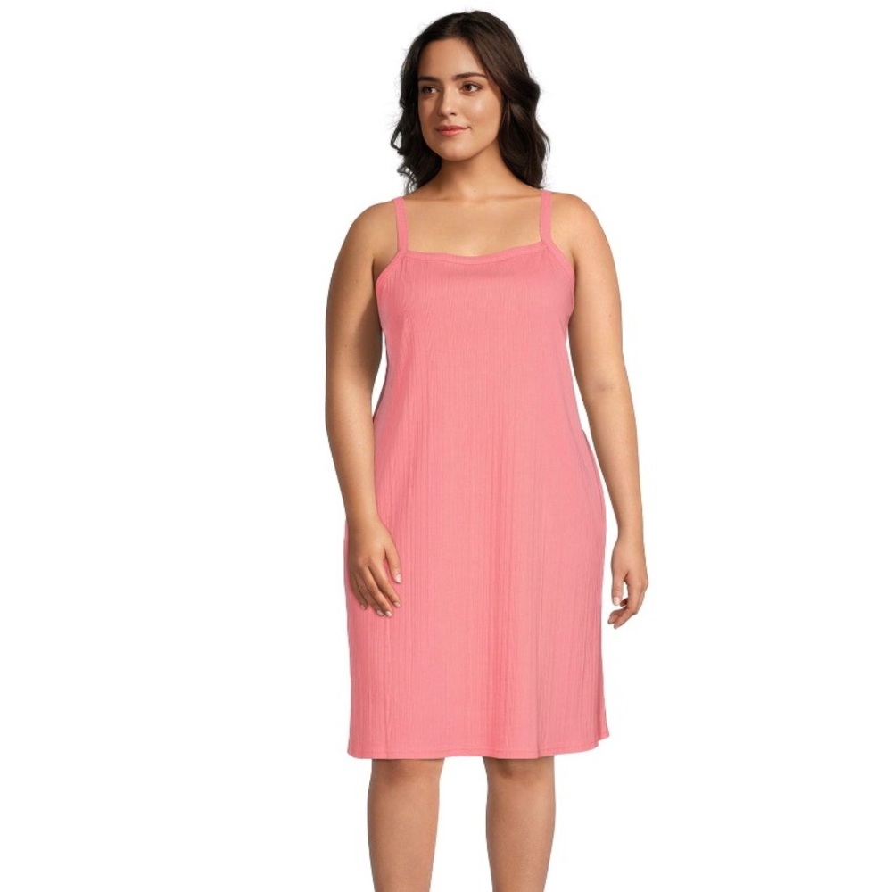 TERRA & SKY Sun Dress Size 1X 16W-18W Coral Rose Loose Style Reversible Neck New